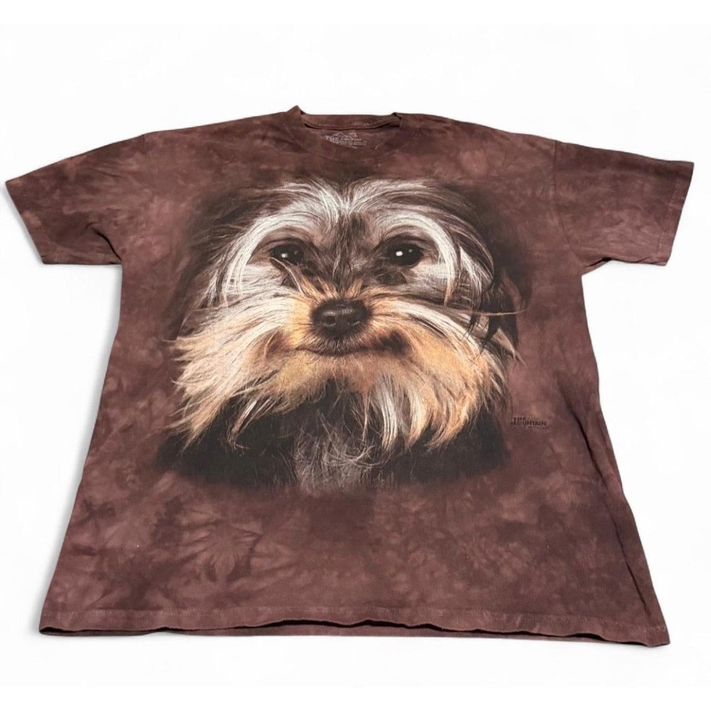The Mountain Dog T Shirt Large Yorkie Yorkshire Terrier Brown Tie Dye Graphic